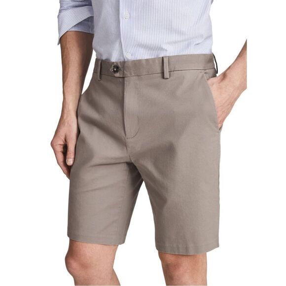 REISS Wicket Cotton Blend Chino Shorts, Flat Front, Classic, Tan, Size 30, NWT - Picture 3 of 7
